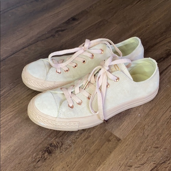 Suede Low Top Converse with Rose Gold Accents - Picture 3 of 8